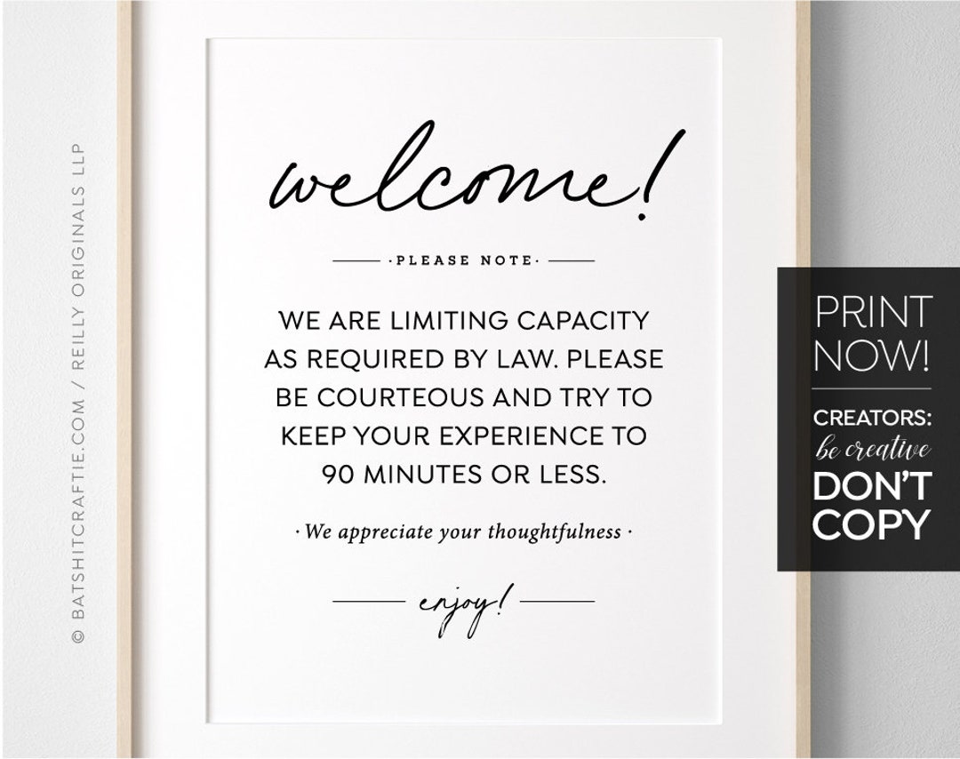 Limit Your Time PRINTABLE Sign for Restaurants, Salons, Spas Practicing