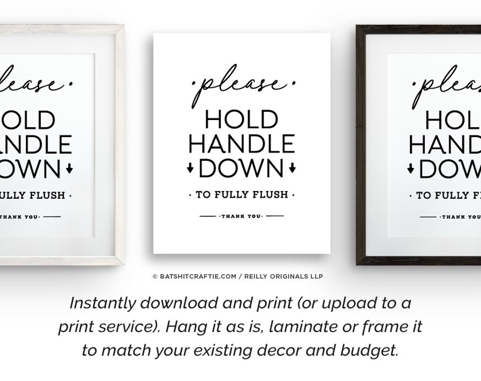 Hold Handle Down to Fully Flush Printable Bathroom Sign Cute Etsy