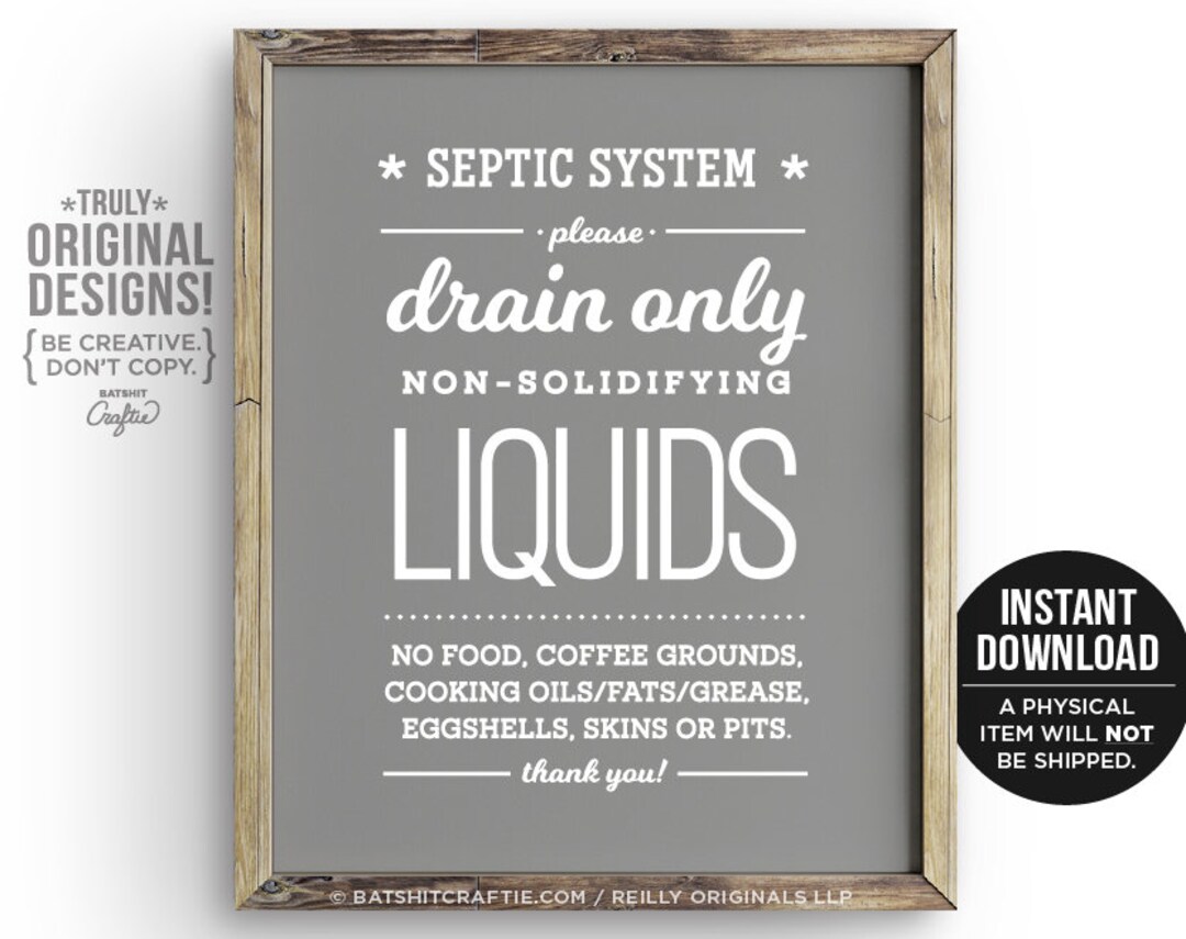 Septic System PRINTABLE Kitchen Sign Liquids Only No Food Grease Coffee