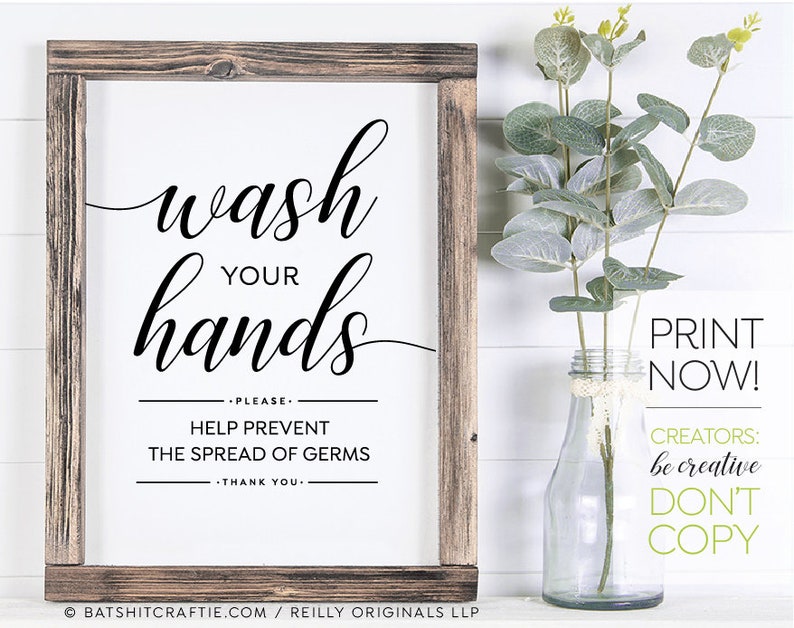 Prevent Spread of Germs Wash Hands Cute PRINTABLE Sign ~ Elegant ...
