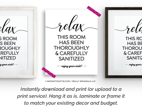 Relax This Room Has Been Sanitized PRINTABLE SIGN Restaurant - Etsy