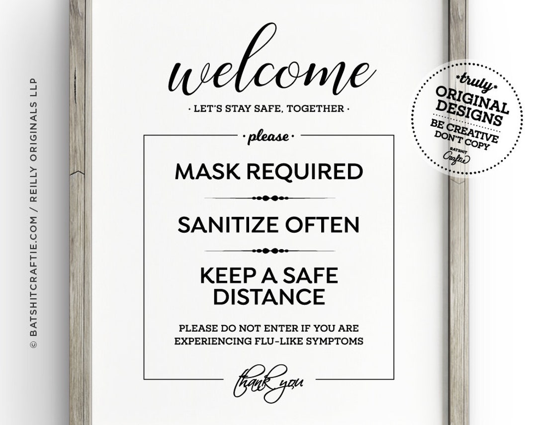 Elegant Wear Mask Sanitize Social Distance PRINTABLE SIGN - Etsy