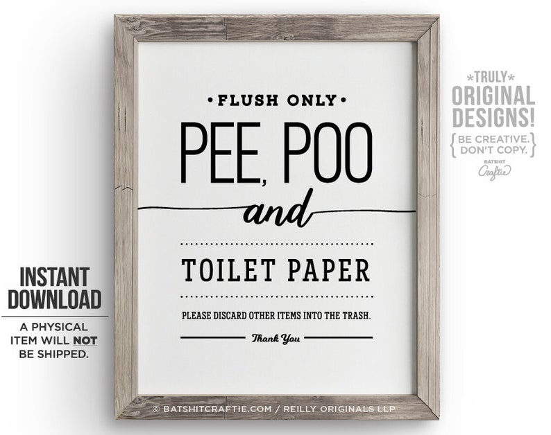 PRINTABLE Flush Pee Poo Toilet Paper Only Septic System Sign Etsy UK