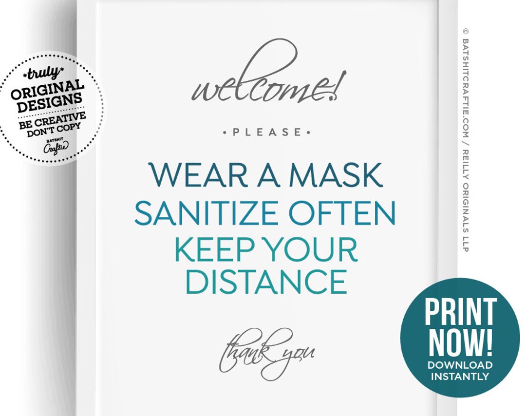 Mask Clean Sign Wear a Mask Sanitize Often Keep Your Distance PRINTABLE SIGN Office ...