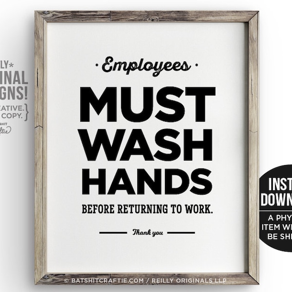 PRINTABLE Employees Must Wash Hands Bathroom Sign Instant Download Restaurant Bakery Bar Compliance Elegant Designer Cute Wall Art Decor