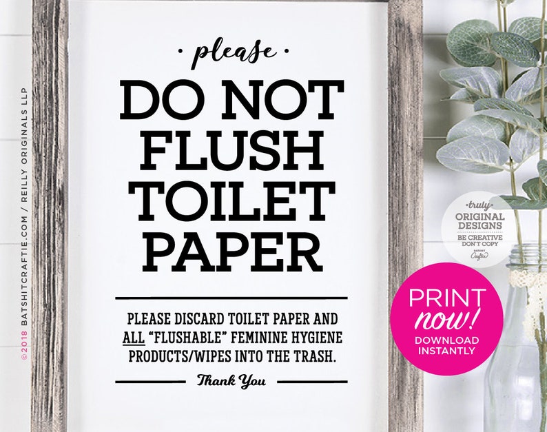PRINTABLE Do Not Flush Toilet Paper or Flushable Items Sign Etsy Hong