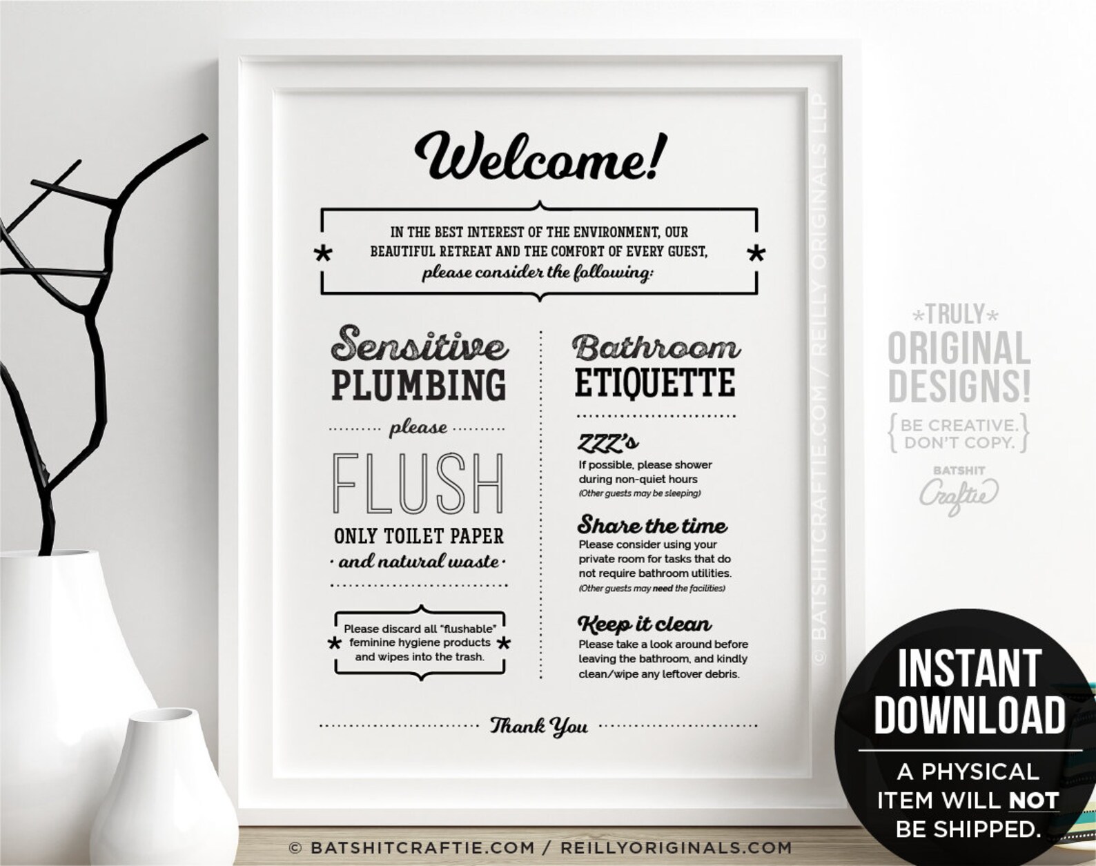 Cute Airbnb PRINTABLE Sign Bathroom Etiquette Sensitive - Etsy