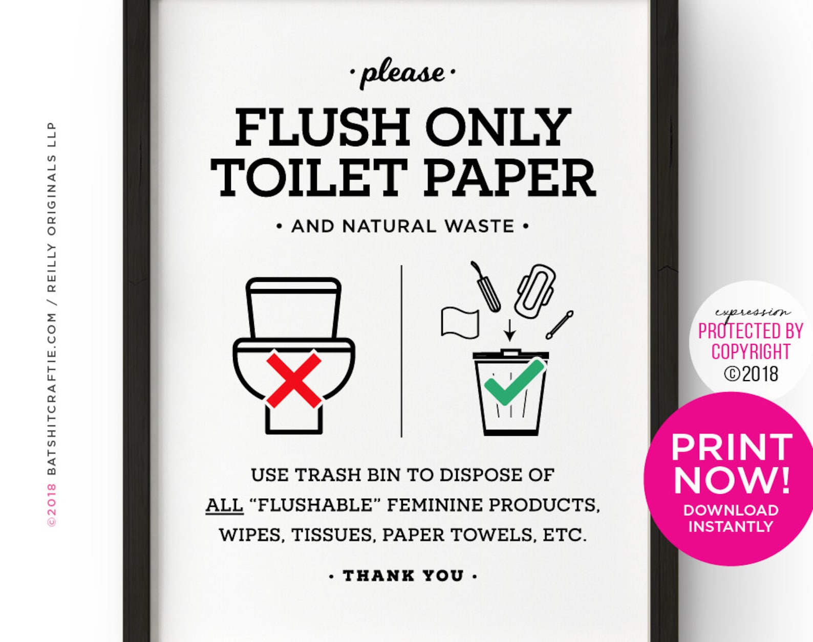 Flush Only Toilet Paper Infographic PRINTABLE Bathroom Sign - Etsy UK
