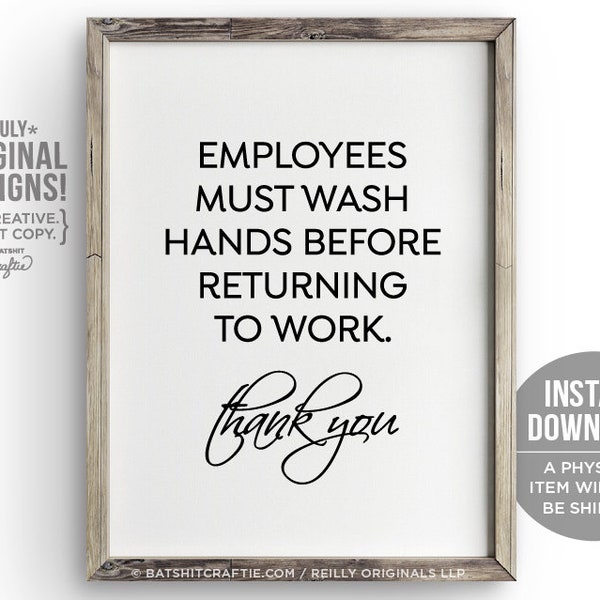 Employees Must Wash Hands Printable Bathroom Sign Instant Download Restaurant Bakery Bar Compliance Elegant Designer Cute Wall Art Decor