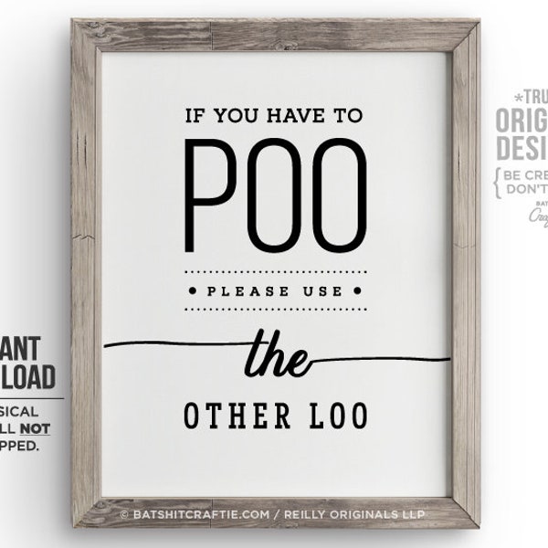 Bathroom Sign PRINTABLE Do not Flush Poo Number #2 Two Septic System Other Loo Sensitive Plumbing Funny decor Cute art Instant Toilet Paper