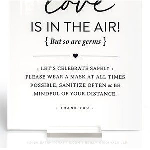 Elegant Wedding Sign Love is In the Air, but so are germs Ready to ship or Print Instantly Printable covid-19 coronavirus safety decor image 5