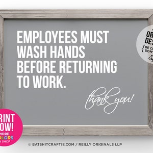 Employees Must Wash Hands Before Returning Work PRINTABLE Bathroom Sign Poster Cute Restroom Restaurant Download Wall Art Decor Simple