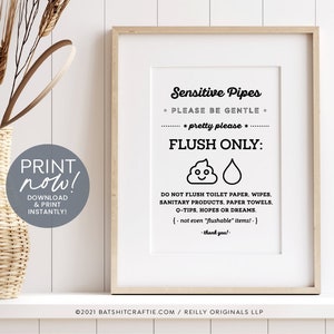Cute Sensitive Pipes Emoji Printable Sign ~ {PROTECTED by COPYRIGHT } Flush Only Pee & Poo, No flushable sanitary items, hopes, dreams