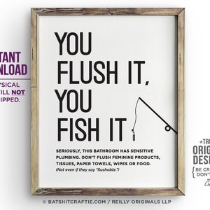 Do Not Flush Bathroom Sign Printable Septic System Sensitive Plumbing Cute sanitary products no Tampons Toilet you Fish It Pump It Dump No
