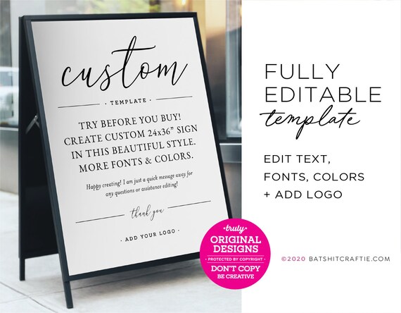 24x36 Template ~ Fully Editable ~ More fonts/colors ~ Add your logo and upload your own images ~ A-Frame Sandwich Board For Business Wedding