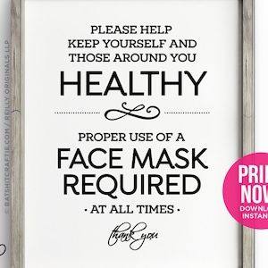 Face Mask Must Be Worn at All Times PRINTABLE SIGN Office Workplace ...