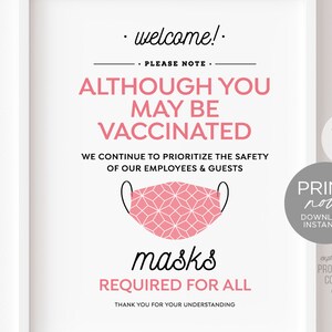 Masken erforderlich, auch wenn geimpftes Schild ~ Sofortiger Download Covid-19 Coronavirus-Sicherheitsschilder für Geschäft, Büro, Salon