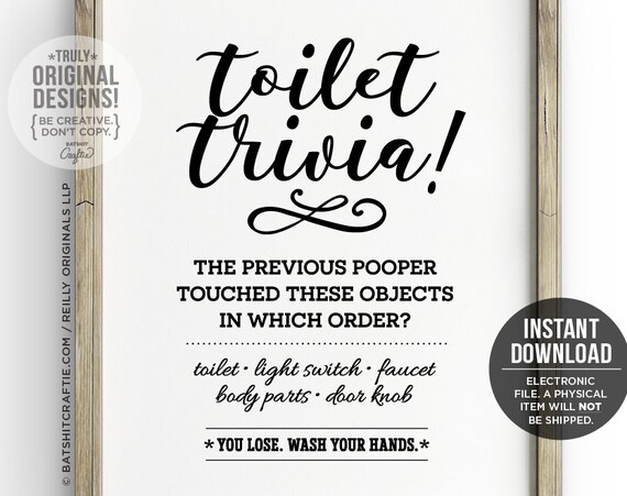Printable Funny Bathroom Sign Toilet Trivia Wash Your Hands Etsy