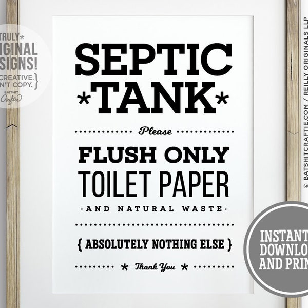 Znak na szambo do łazienki NATYCHMIASTOWY SYSTEM DO DRUKU Nie spłukiwać Tylko papier toaletowy odpady naturalne Zabawna sztuka dekoracyjna Tampony higieniczne dla kobiet