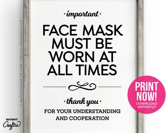 Face Mask Required PRINTABLE SIGN Office Workplace | Etsy