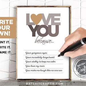 Afdrukbare Love You Omdat Cadeau Things I Love Personaliseer Instant Download Verjaardag Echtgenoot Vriendje Zoon Kleinzoon Broer Vader Unieke vulling