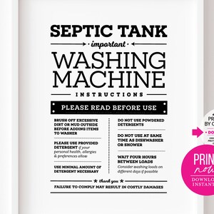 Septic Tank Washing Machine Instructions ~ Download & Print Instantly! {Protected by Copyright ©2022} Great for Airbnb Guest Laundry Rules