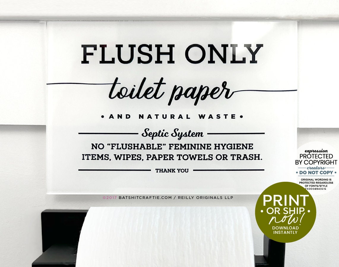 Flush Only Toilet Paper Septic System Sign Ready to Ship or Etsy Canada