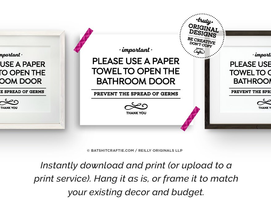 Use Paper Towel to Open Bathroom Door PRINTABLE SIGN Modern Etsy