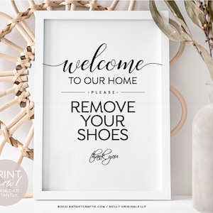 Welcome! Please Remove Your Shoes PRINTABLE SIGN ~ Instantly Download + Print ~ Elegant Modern Poster for Home Decor, Health & Safety