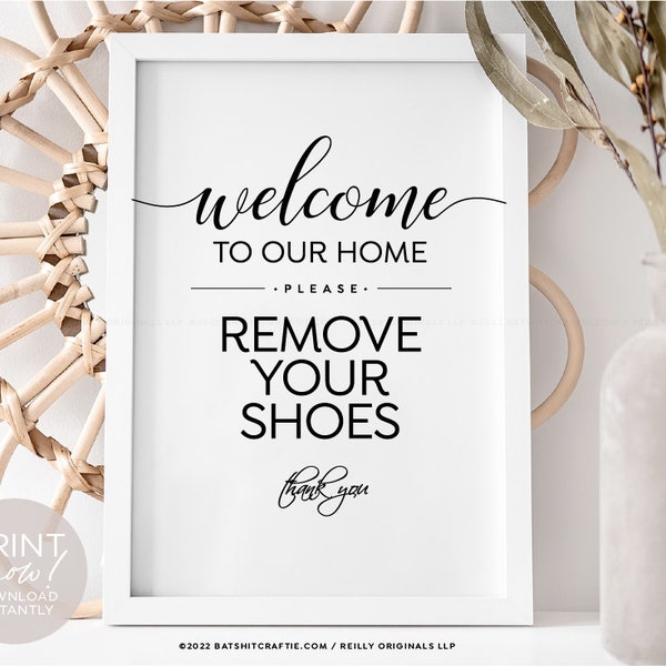 Welcome! Please Remove Your Shoes PRINTABLE SIGN ~ Instantly Download + Print ~ Elegant Modern Poster for Home Decor, Health & Safety