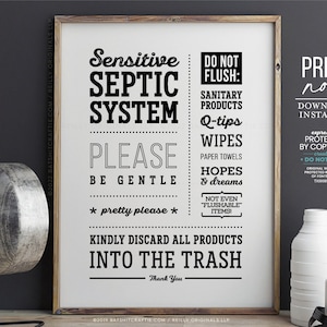 Septic Tank System Bathroom Sign Ready to Print Instantly or Ship Do not Flush Sanitary Products Wipes Hopes Dreams Cute Wall Art Decor image 7