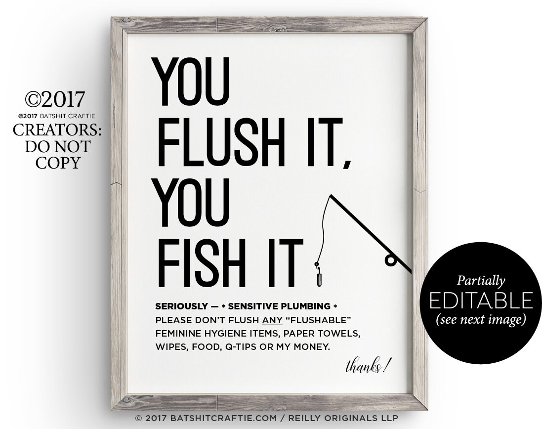 Editable Printable Template You Flush It You Fish It Funny - Etsy