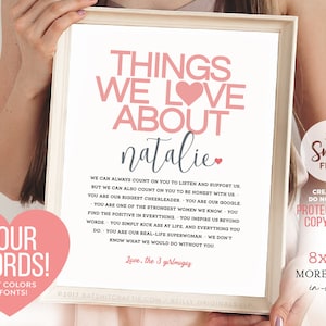 Things We Love About You Personalized Printable ~ Self-Editable 8x10&quot; Template ~ Instantly download, print + gift! Smile Files ~ SmileFiles™