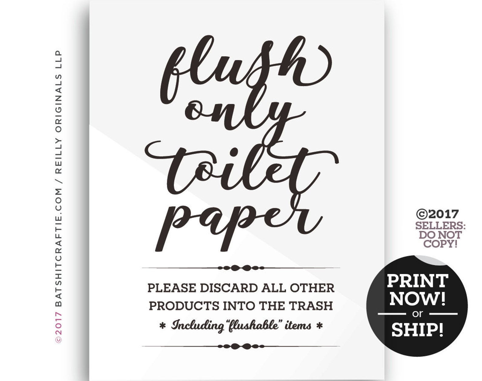 Flush Only Toilet Paper Sign Ready to Print Instantly or - Etsy