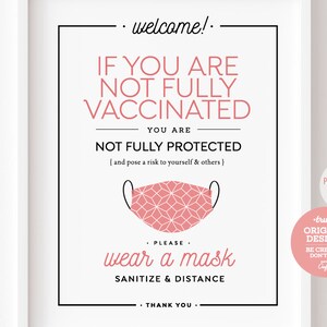 Nicht geimpft? Nicht Geschützt. Please Wear Mask ~ Sofort herunterladen + drucken ~ Elegantes Covid-19 Coronavirus Zeichen für Business Office Salon