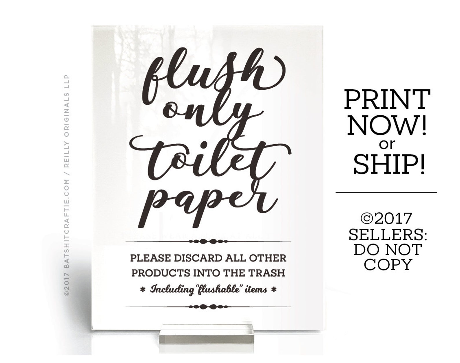 Flush Only Toilet Paper Sign Ready to Print Instantly or Etsy