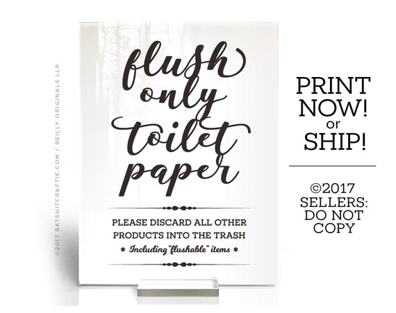 Flush Only Toilet Paper Sign Ready to Print Instantly or | Etsy