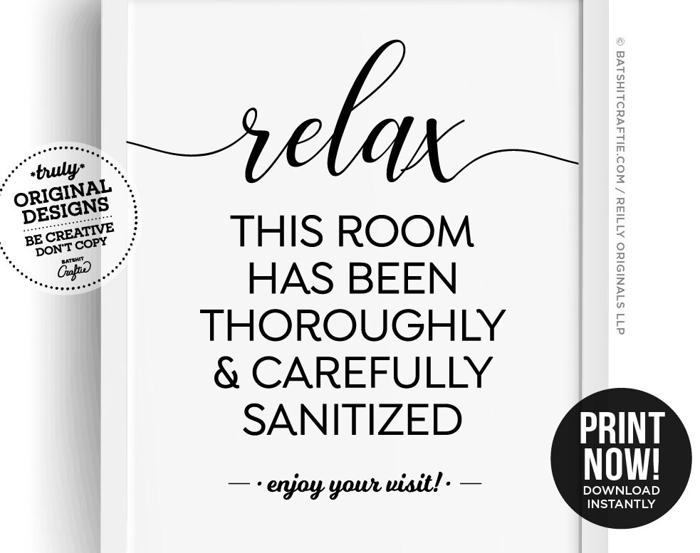 Relax This Room Has Been Sanitized PRINTABLE SIGN Restaurant - Etsy