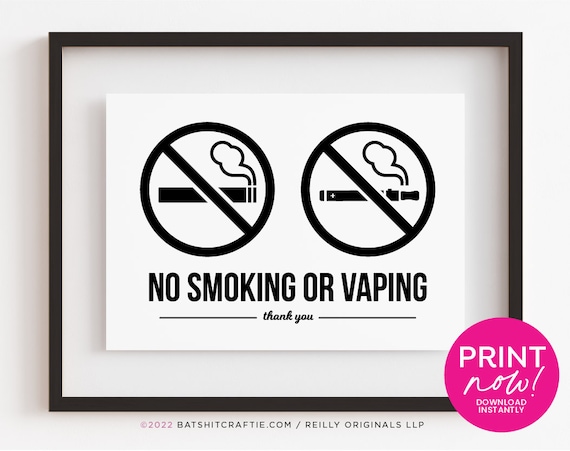 No Smoking or Vaping Printable Sign Instant Digital Download - Etsy India
