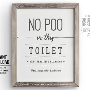 PRINTABLE Do Not Flush Poo Bathroom Sign Poop Septic System Sensitive Plumbing Funny decor Cute Download Toilet no tampons sanitary products