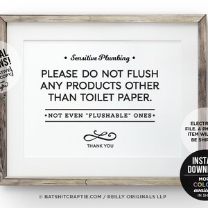 印刷可能な敏感な配管の浴室の標識 流さないでください かわいい家の装飾アート トイレットペーパーのみ 浄化槽システム タンポン 衛生 女性用 レンタル