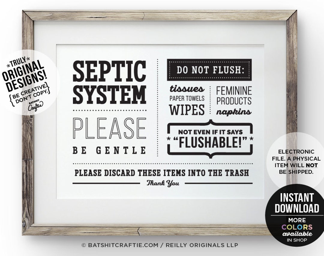 Septic System Sign PRINTABLE Bathroom Sensitive Plumbing Flush Etsy