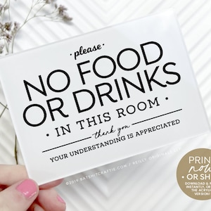 No Food or Drinks in This Room Sign, Download and Print Instantly or Ship Now! ~ Pretty Home Decor for Airbnb, Short Term Rental, VRBO