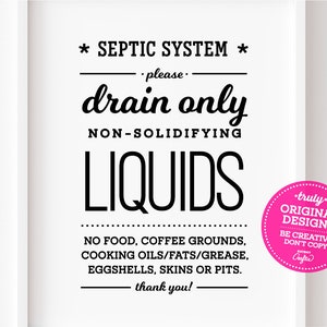 Septic System PRINTABLE Kitchen Sign ~ Drain Only Non-solidifying ...