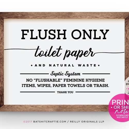 Do Not Flush Septic System Flush Only Toilet Paper Etsy