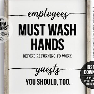 PRINTABLE Employees Must Wash Hands Guests You Should Too Bathroom Sign Don&#39;t Gross Funny Instant Download Restaurant Bakery Bar Compliance