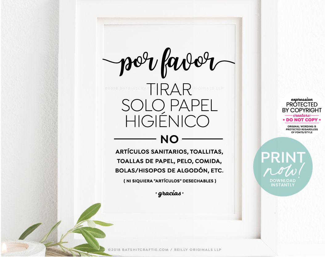 Flush Only Toilet Paper Printable Sign Spanish No Sanitary Etsy