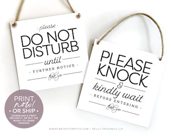 Please Knock and Kindly Wait + Do Not Disturb Signs ~ Print instantly or Ship! ~ Pretty script type for modern home or office