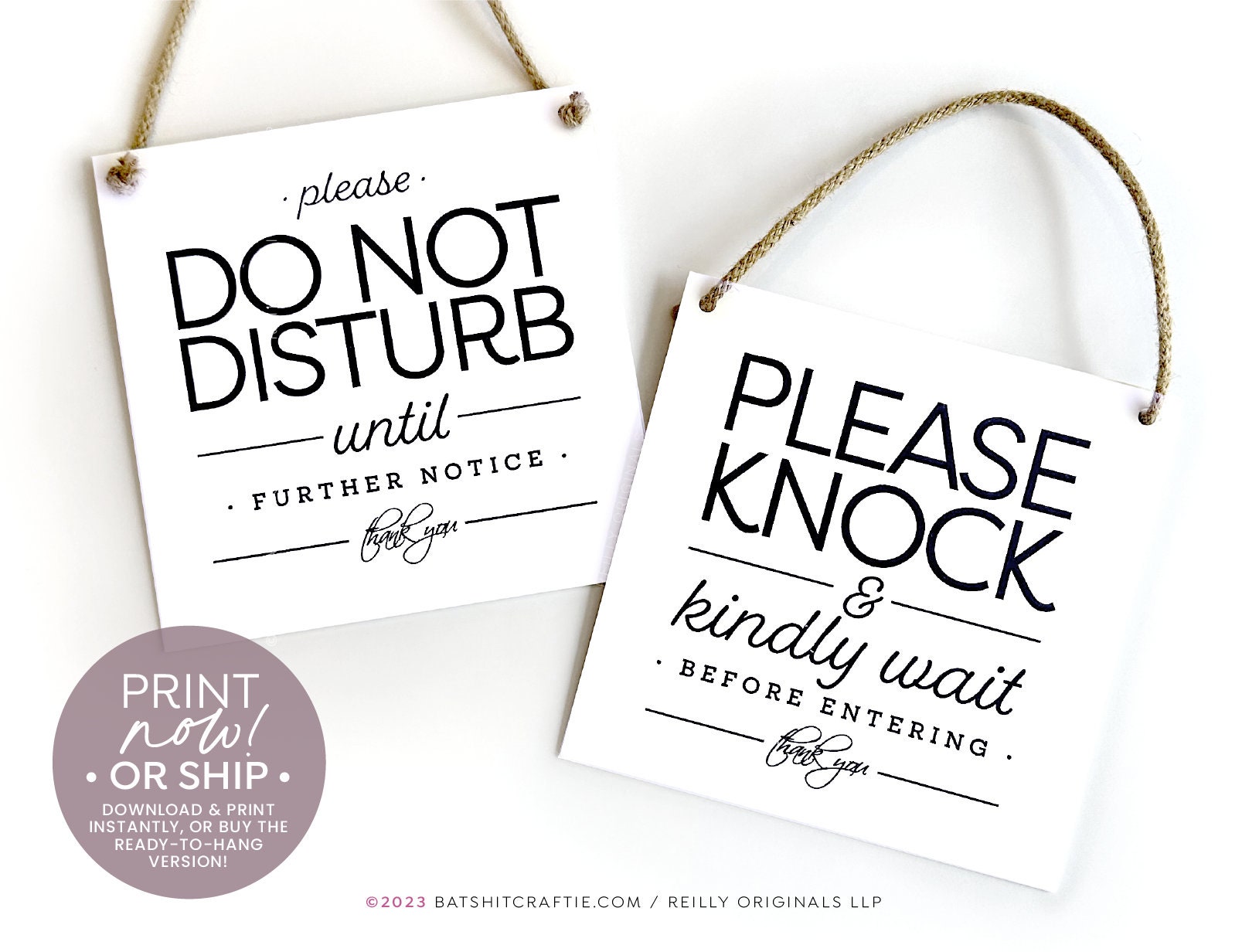 Waitido Please Knock and Kindly Wait + Do Not Disturb Signs ~ Print Instantly ...