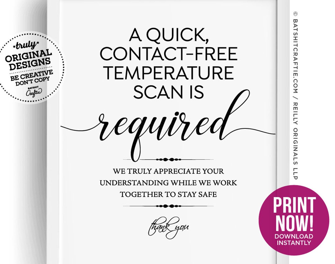 Contact-free Temperature Scan Required PRINTABLE SIGN Office Prevention ...